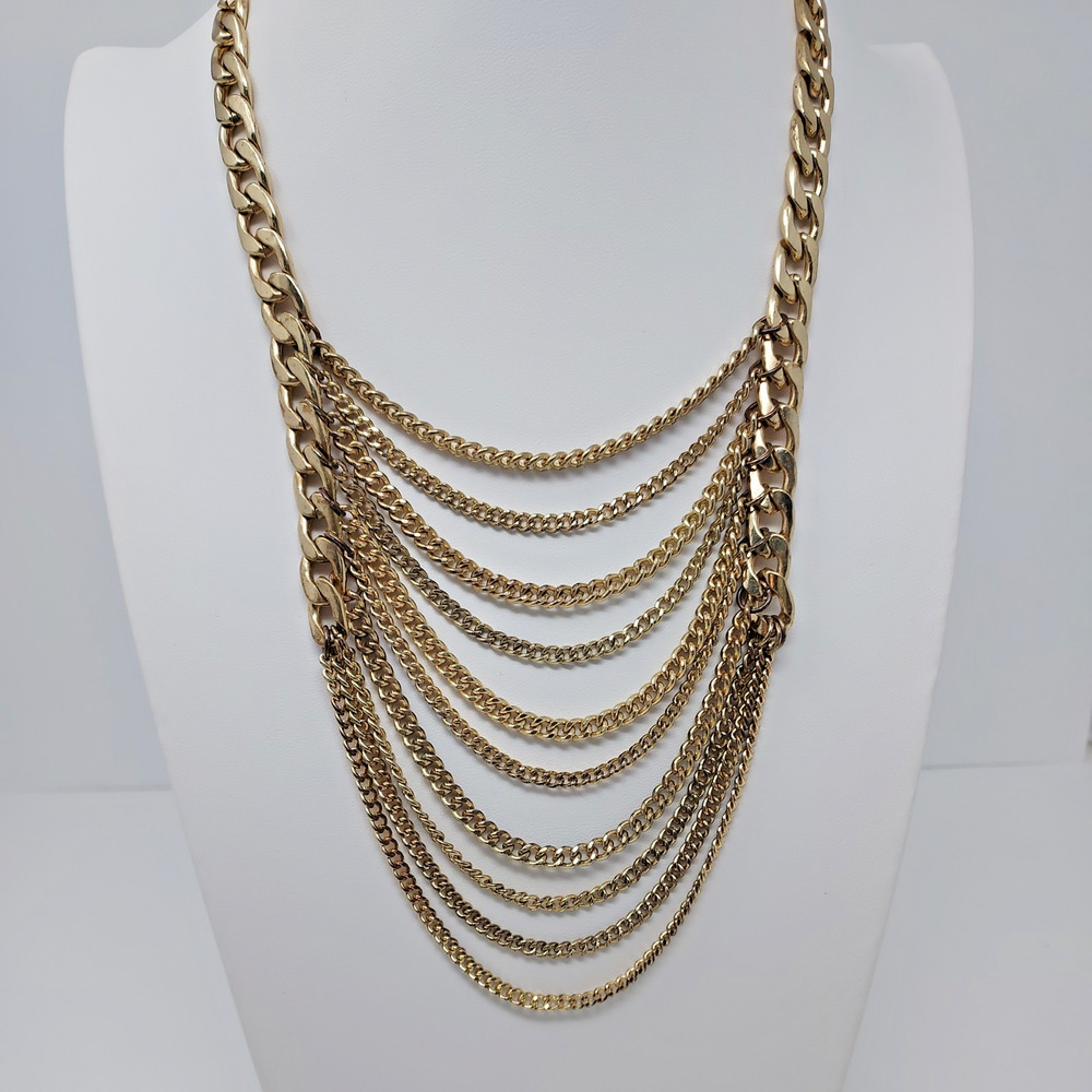 Multistrand Gold Tone Chain Waterfall Statement Bib Necklace